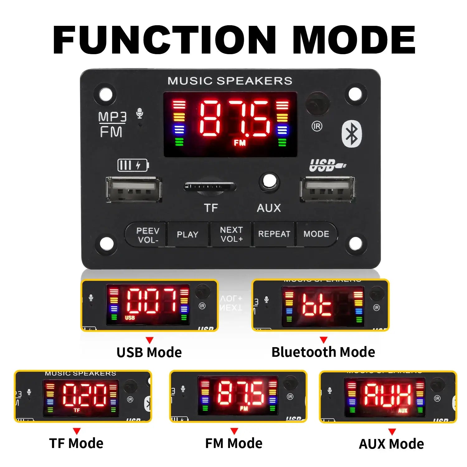 Bluetooth 5.0 MP3 Decoder Board 2x40W Amplifier 12V DIY Car Stereo Module FM Radio USB TF Card Mic