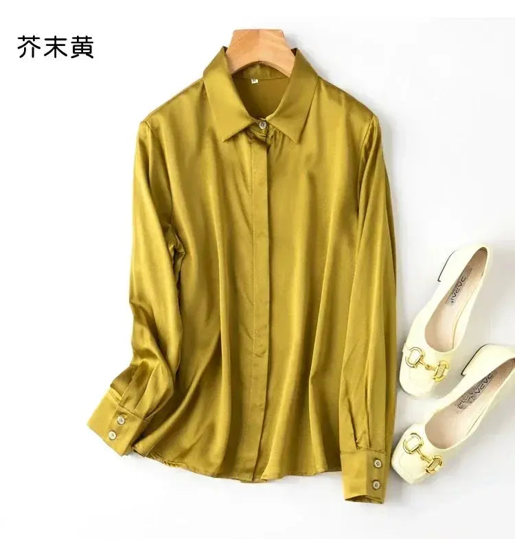 Tajiyane Women's Mulberry Silk Blend Long Sleeve Office Blouse