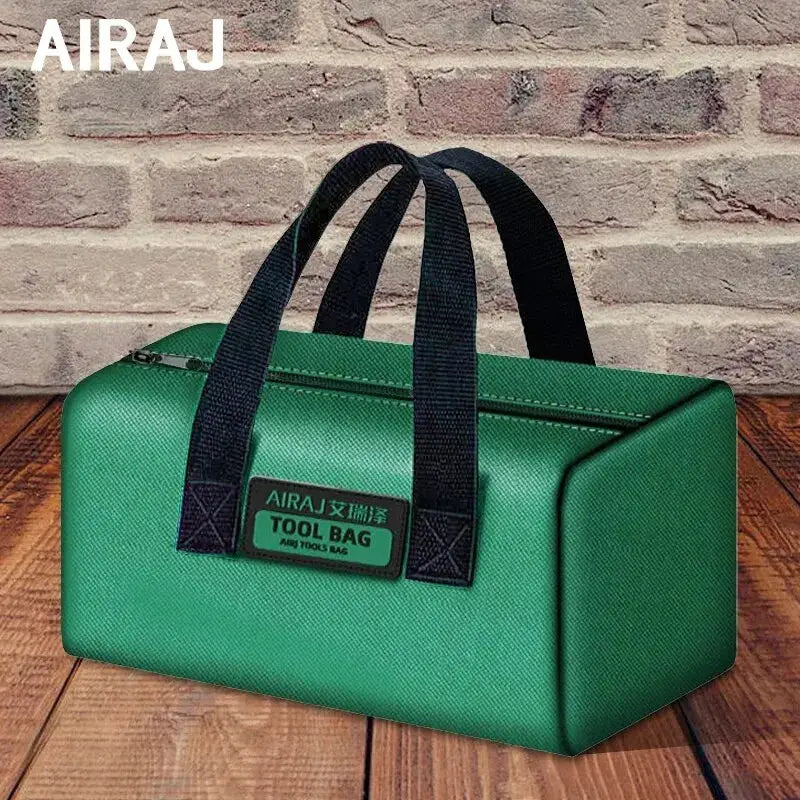 AIRAJ Electrician Tool Bag in green Oxford fabric with black handles, portable storage