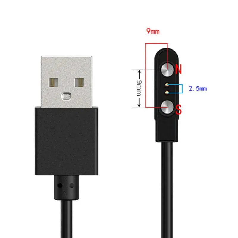 Smartwatch USB charging cable by Simples Market with black dock adapter and two metal pins