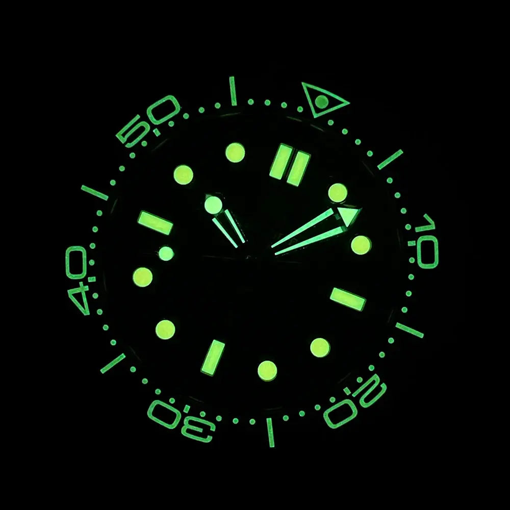 STEELDIVE SD1957 dive watch, 42mm case, ceramic bezel, glowing green lume, NH35 automatic