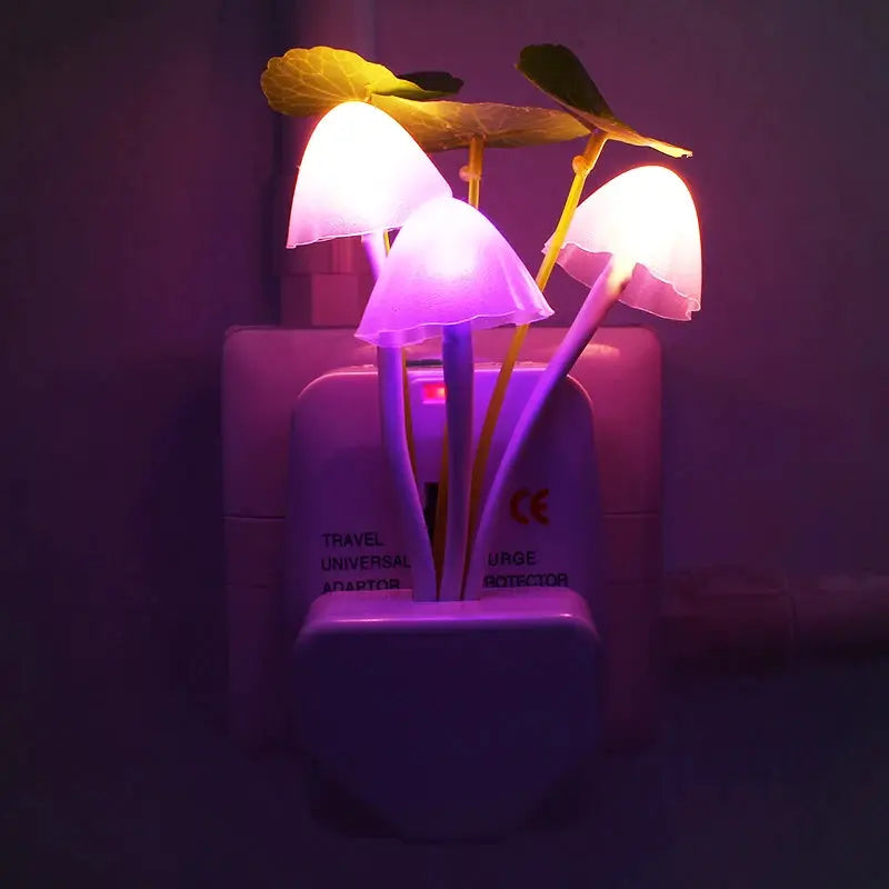 European plug LED mushroom night light set; four pink glow lamps by Simples Market