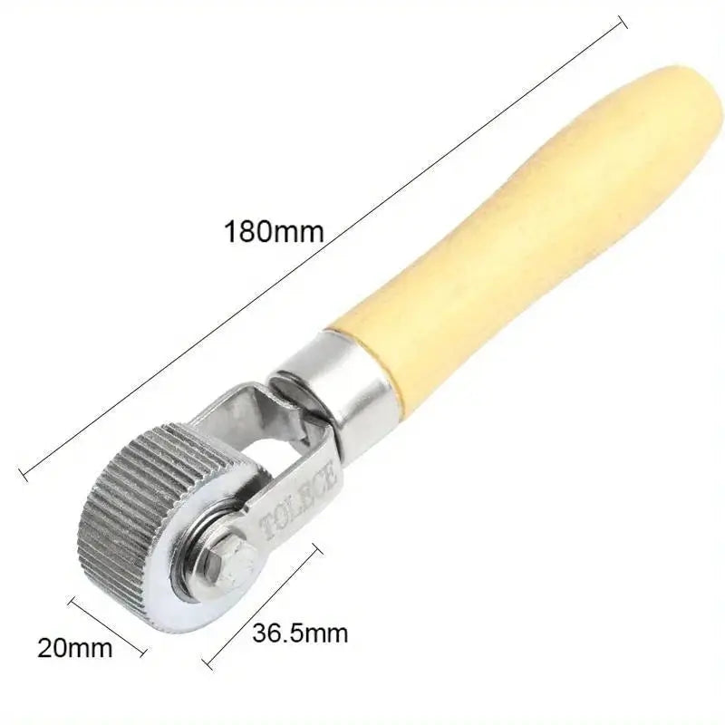 Tire repair roller with wooden handle and metal head, 180 mm length