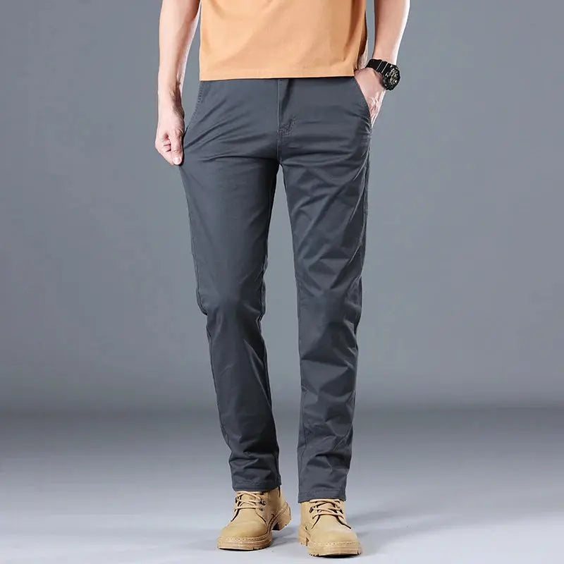 Men's Simples Market dark gray pure cotton slim straight casual pants