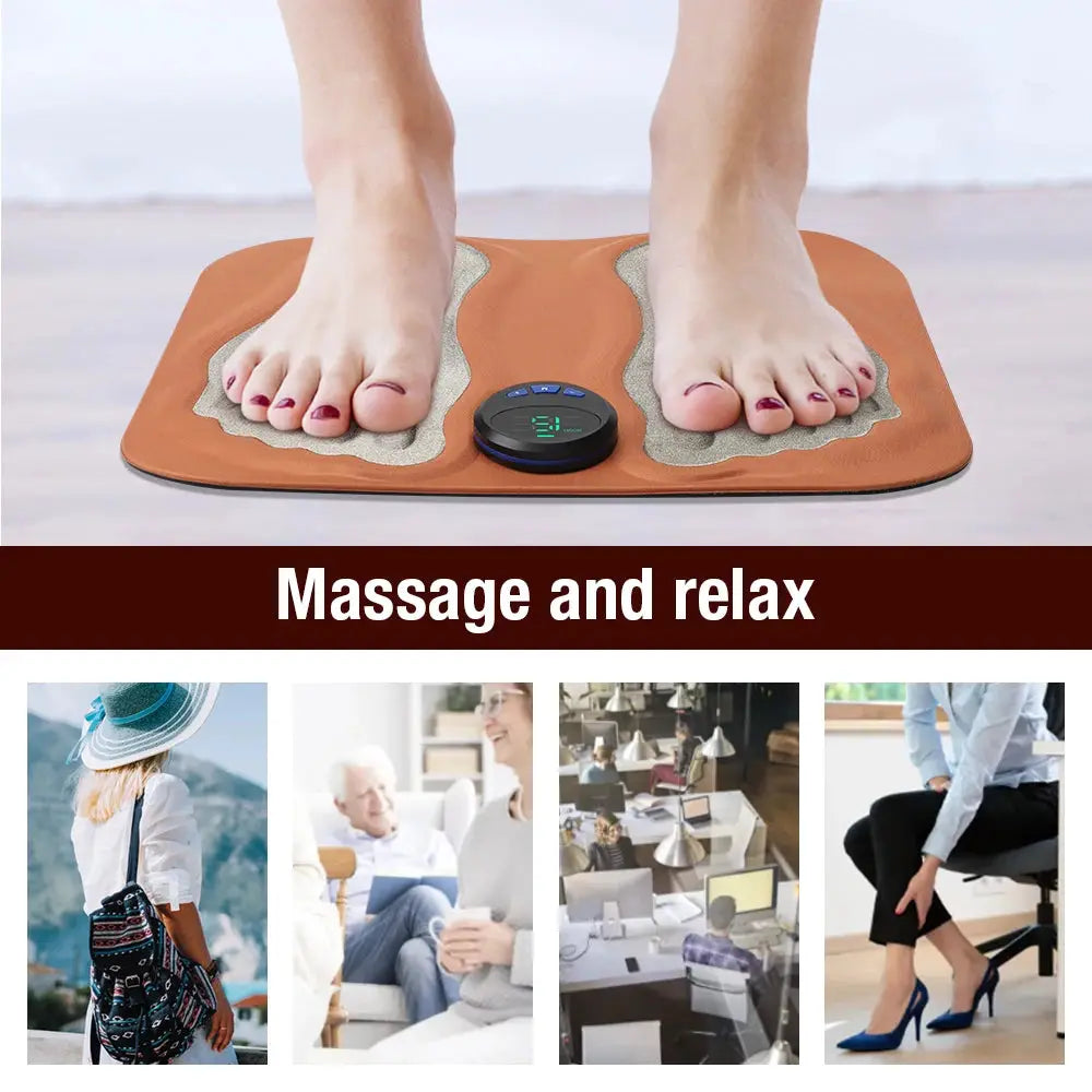 Simples Market 3D Smart Foot Massage Pad with control dial on orange non-slip surface, rechargeable