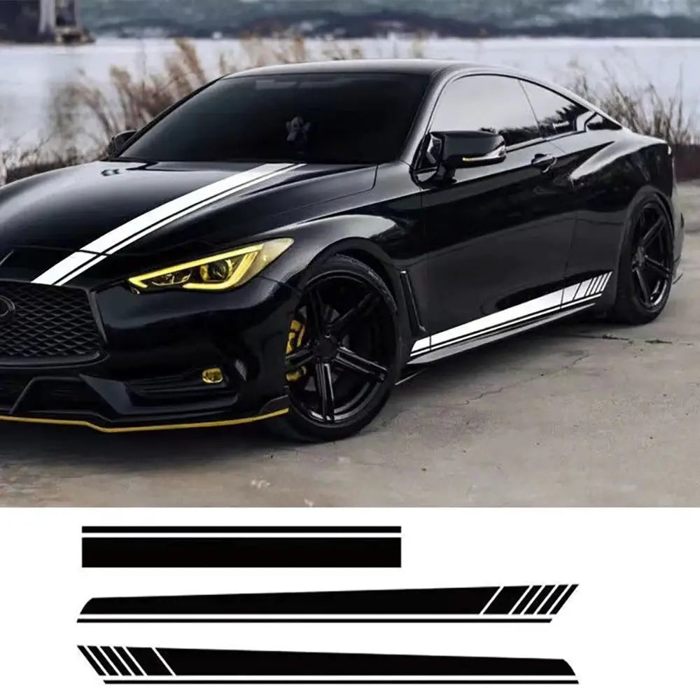 Car vinyl bonnet decal set by Simples Market with white racing stripes and long side decals