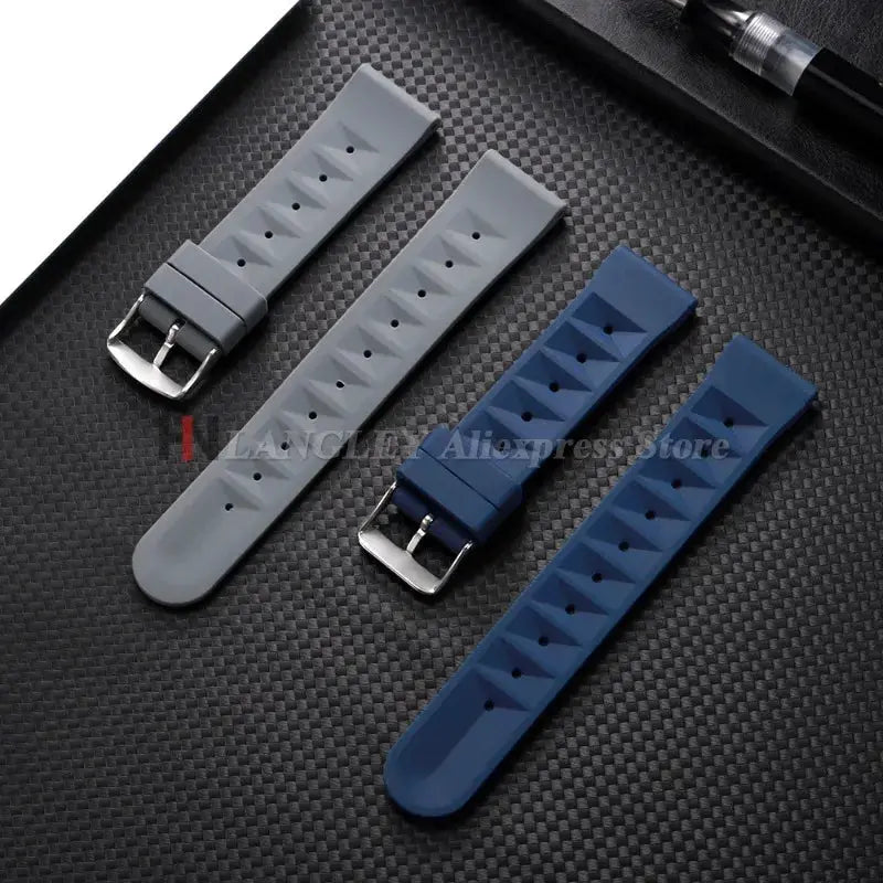 Watchdives Soft Rubber Waffle Strap 20mm 22mm Silicone Diver Watchband For Seiko SKX007 Waterproof
