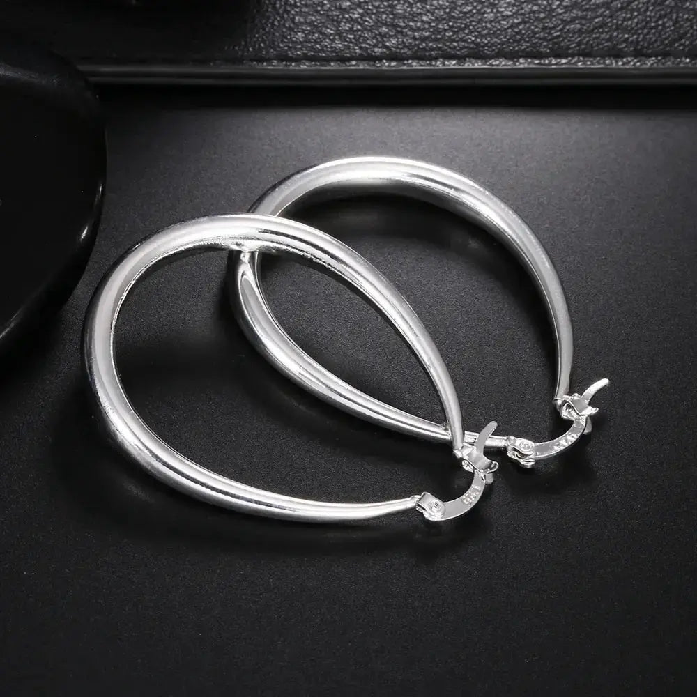 41mm Silver Circle Hoop Earrings For Women Large Smooth Fashion Party Wedding Jewelry Gift