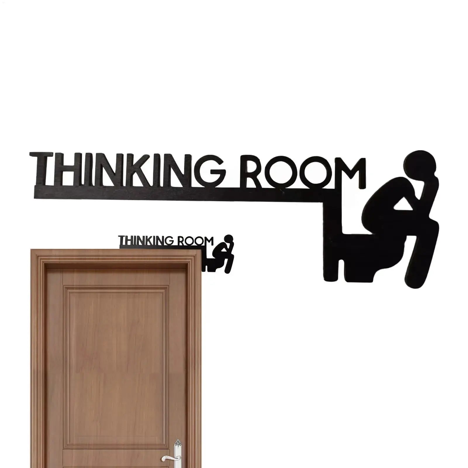 Thinking Room door signs set of 2, black wood silhouette with seated figure for bathroom decor