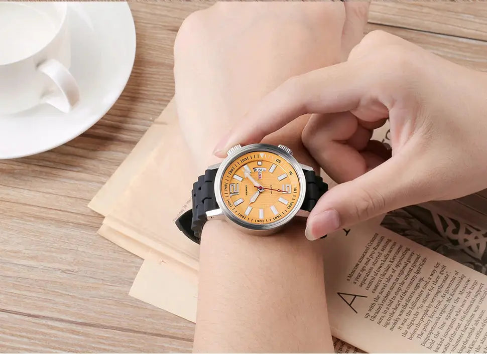 BERNY 20ATM diver automatic watch for men with orange dial and black rubber strap by Simples Market