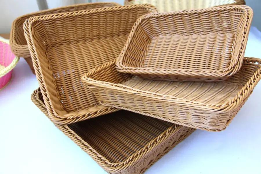 Rectangular hand-woven imitation rattan storage baskets set of 4 for kitchen, fruit, snacks, cosmetics