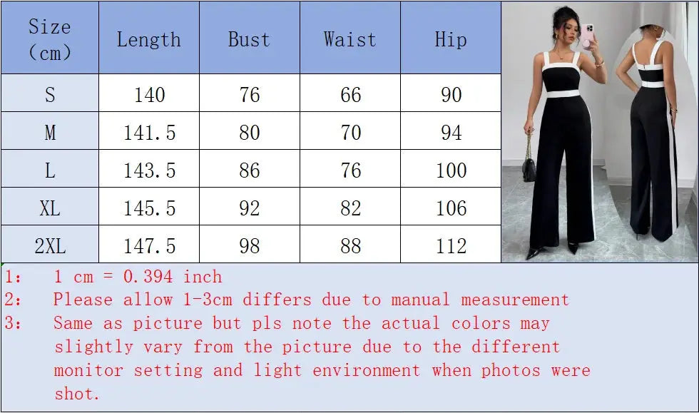 Women's black and white square-neck jumpsuit with contrast trim, elegant evening wear, front and back views