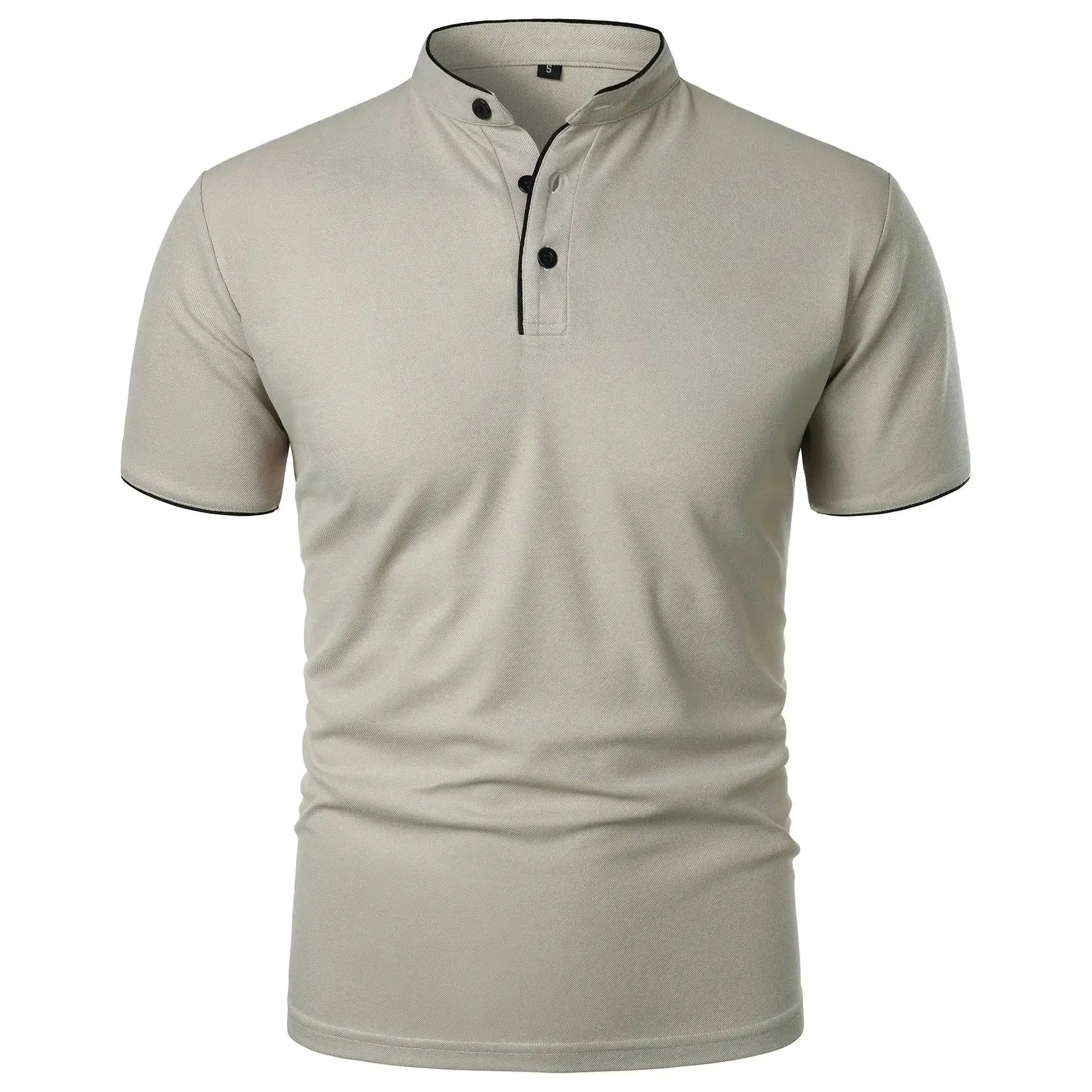 Summer Men Short Sleeve Collared Polo Shirt Breathable Solid Color Casual Loose Fit Splice Top
