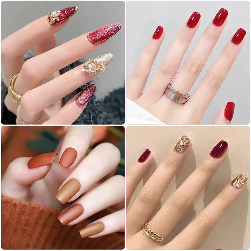 Gel nail polish set LNWPYH; 26-color UV/LED soak-off kit with base/top coats, shown in red, nude and glitter shades.