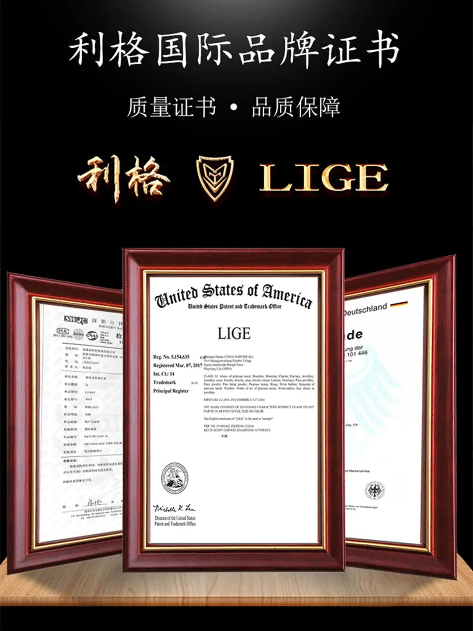 LIGE watch for men; brown leather, quartz chronograph, waterproof, Simples Market