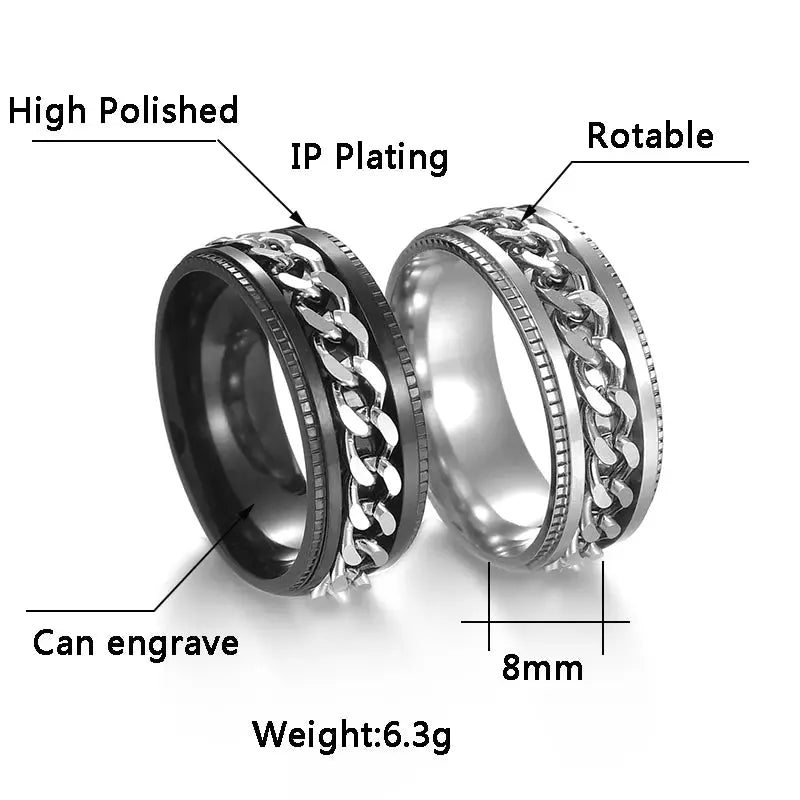 Stainless Steel Rotating Chain Ring for Men and Women High Quality Spinner Punk Jewelry for Parties Gift