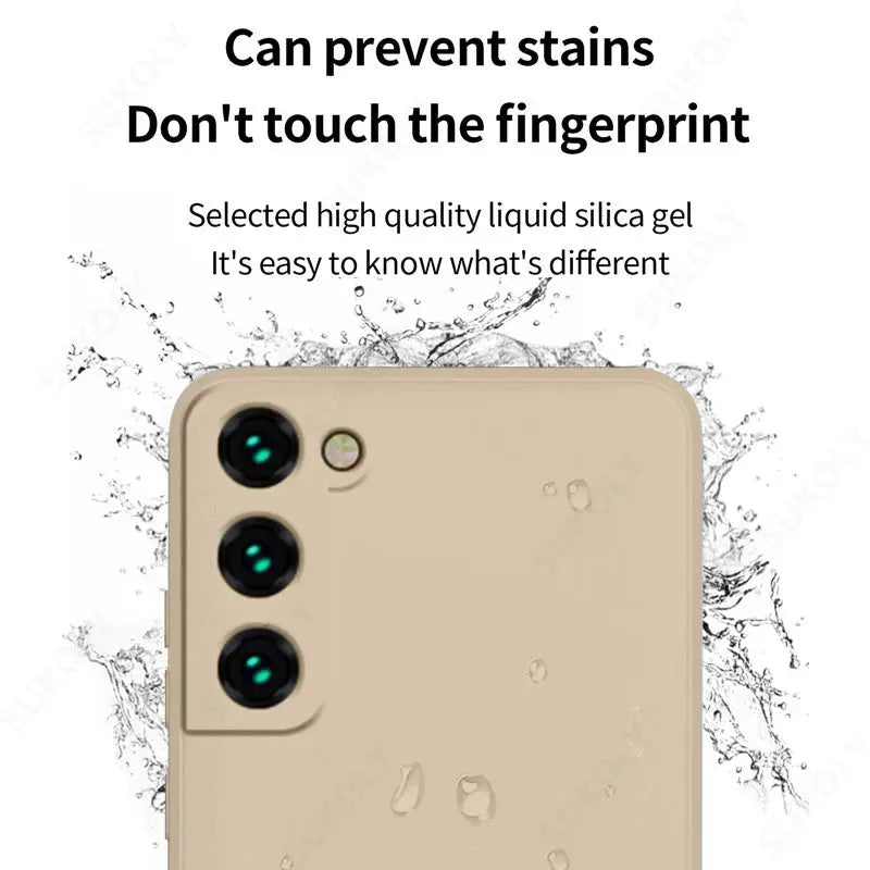 Beige liquid silicone shockproof phone case for Samsung Galaxy S-series phones (S22–S26)