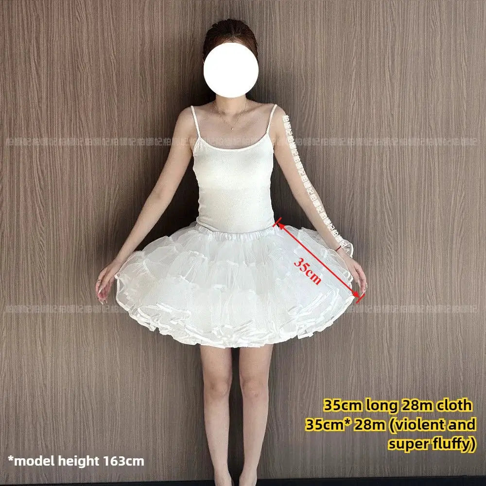 Lolita petticoat white fluffy mesh underskirt, 35cm long, worn by model.