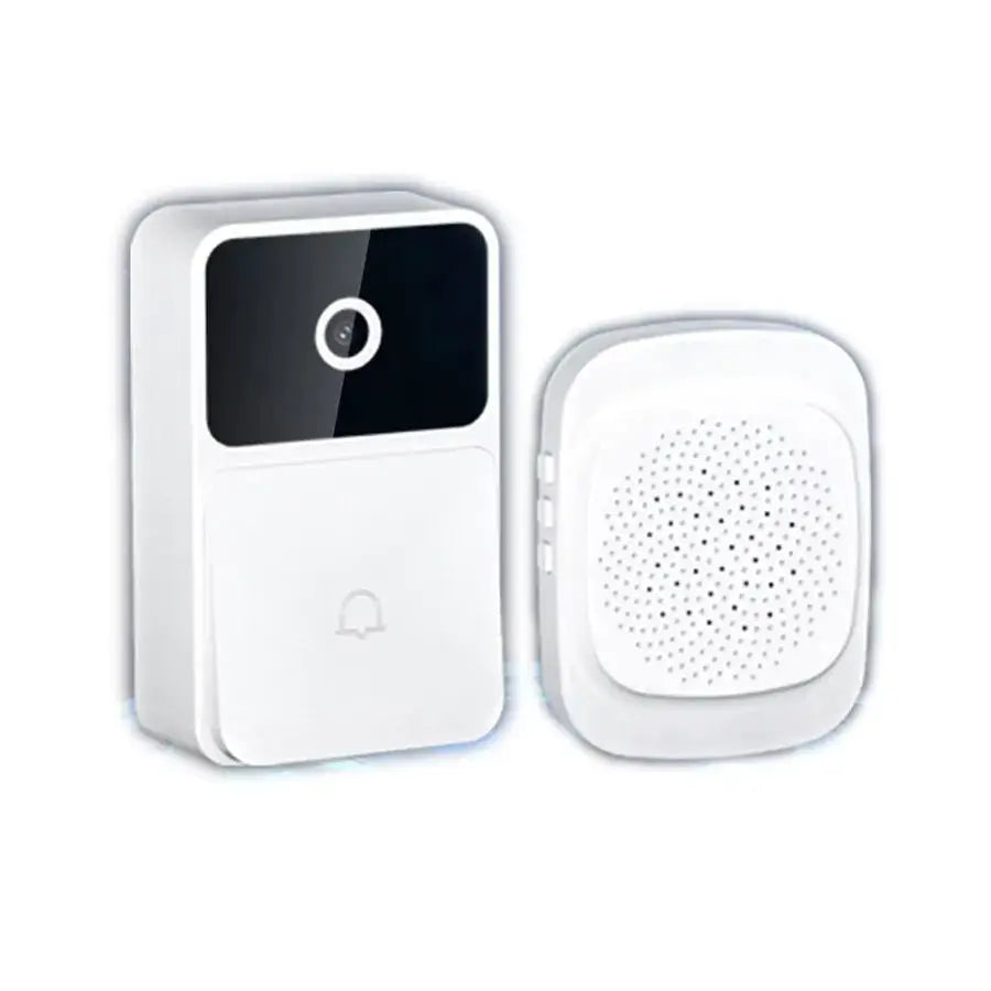 Wireless video doorbell kit with indoor chime, HD camera, night vision and two-way intercom.