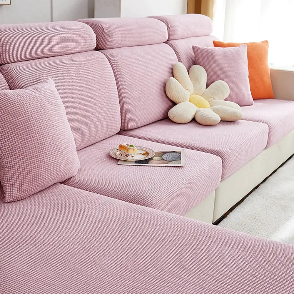 Pink jacquard polar-fleece sofa cover set for sectional chaise lounge