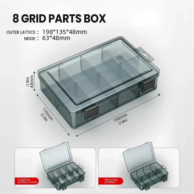 8-grid plastic tool parts box with transparent lid by Simples Market