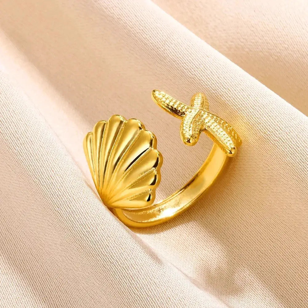 316L Stainless Steel Shell Rings For Women Adjustable Gold Color Little Star Open Rings Jewelry For Weddings Trendy