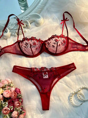 LaceLuxe Sheer Floral Lace Bra And Panty Set Wire Free Half Cup Push Up Comfort Fit