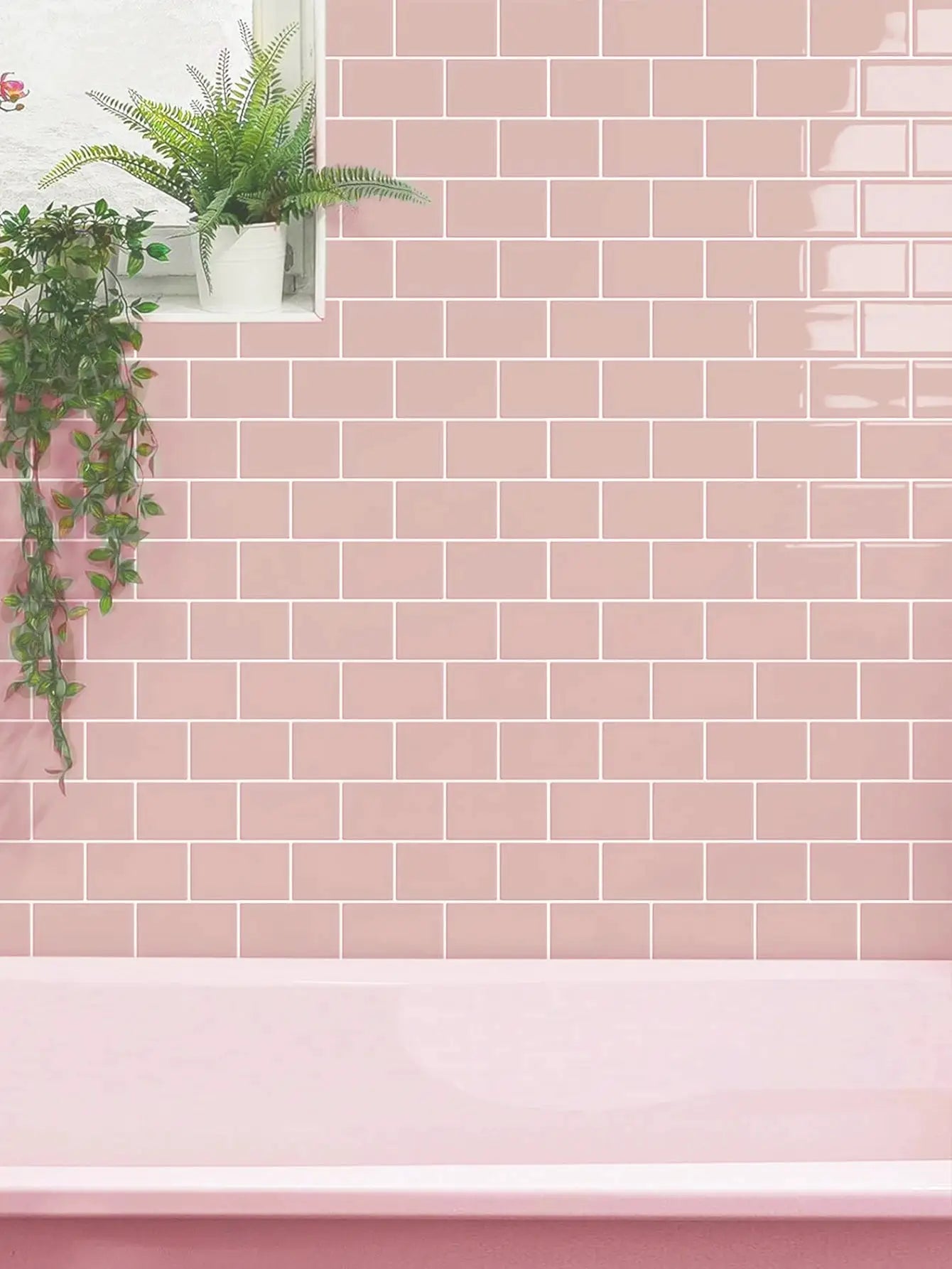 Peel-and-stick pink backsplash tiles by Simples Market, 5/10 sheets, waterproof and easy to clean.