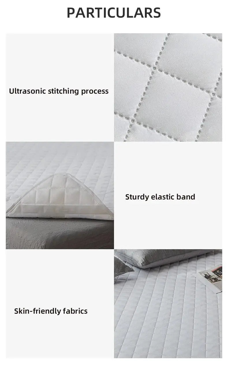 Ultrasonic mattress protector cover pad, white quilted fabric with a sturdy elastic band