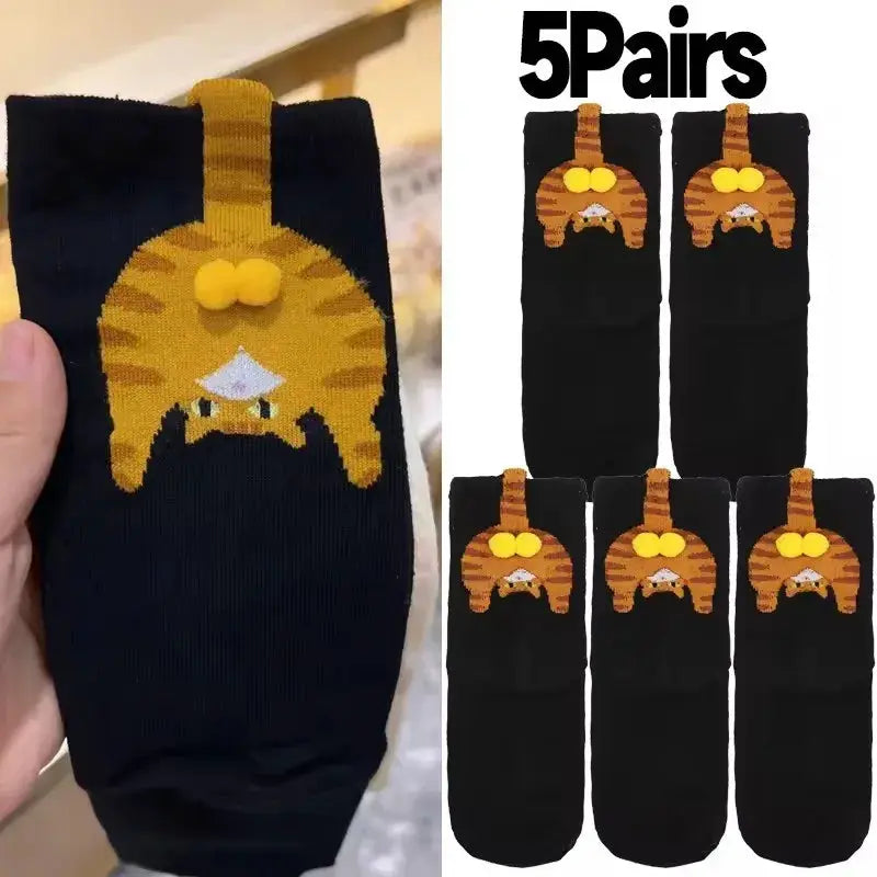 3D Cute Cat Socks Black And White Cotton Socks For Women And Girls Breathable Soft Kawaii Gift Sock Set