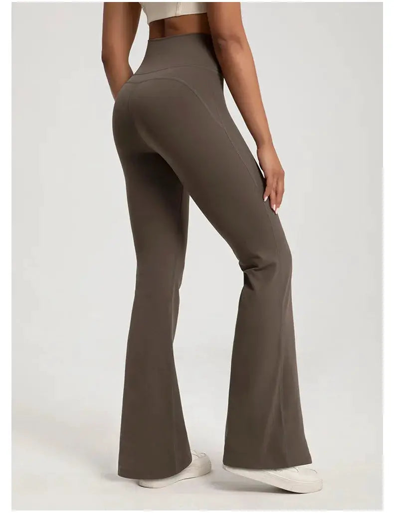 High Waisted Cinching Hip Lifting Fitness Pants Seamless Nylon Bell Bottom Yoga Running