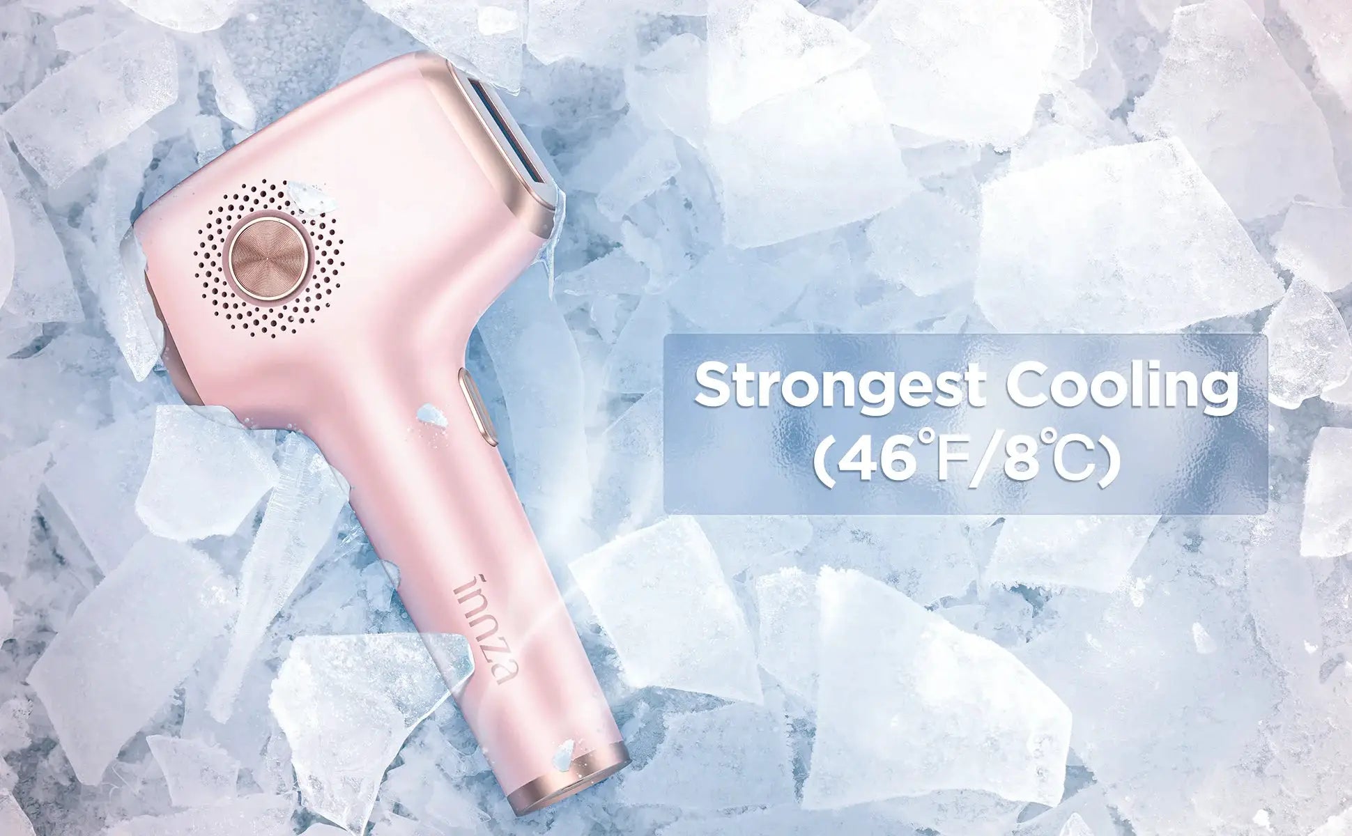 INNZA IPL hair remover device, pink rose-gold with ice cooling function