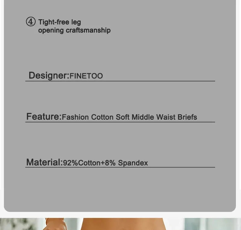 FINETOO cotton briefs 3-piece women's underwear set, mid-rise, 92% cotton + 8% spandex, Simples Market.