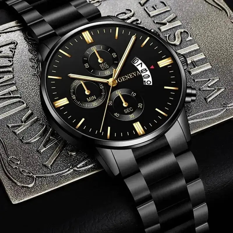 LuxeTime Men's Luxury Stainless Steel Watch With Calendar Quartz Movement Minimalist Business Timepiece