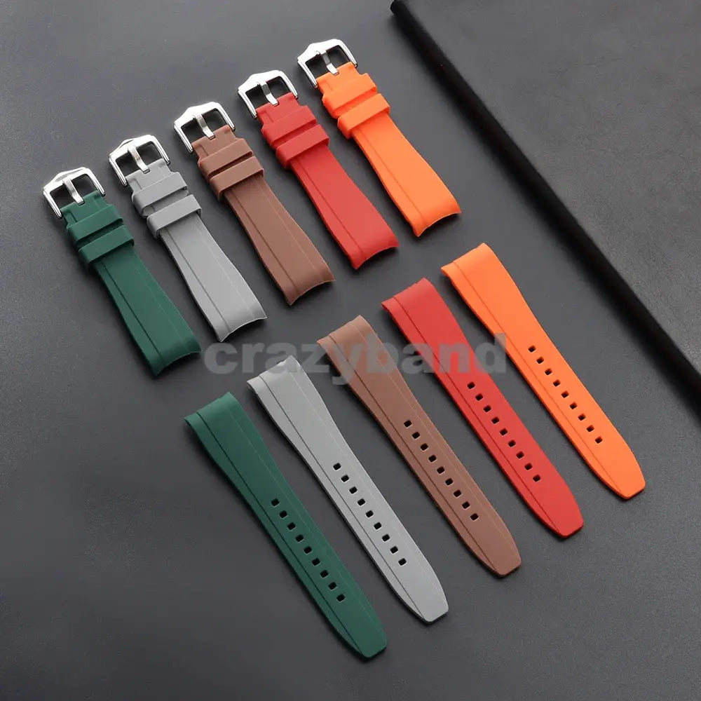 Simples Market silicone watch bands set; universal 20/22mm curved-end sport straps in green, gray, brown, red and orange