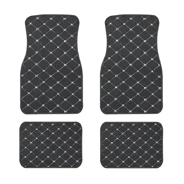Simples Market 4-piece car floor mats set, black PU leather with quilted diamond pattern for front and rear.
