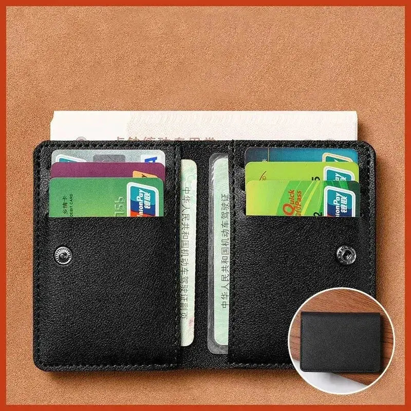 Simples Market black PU leather small wallet with multiple card slots and a cash compartment