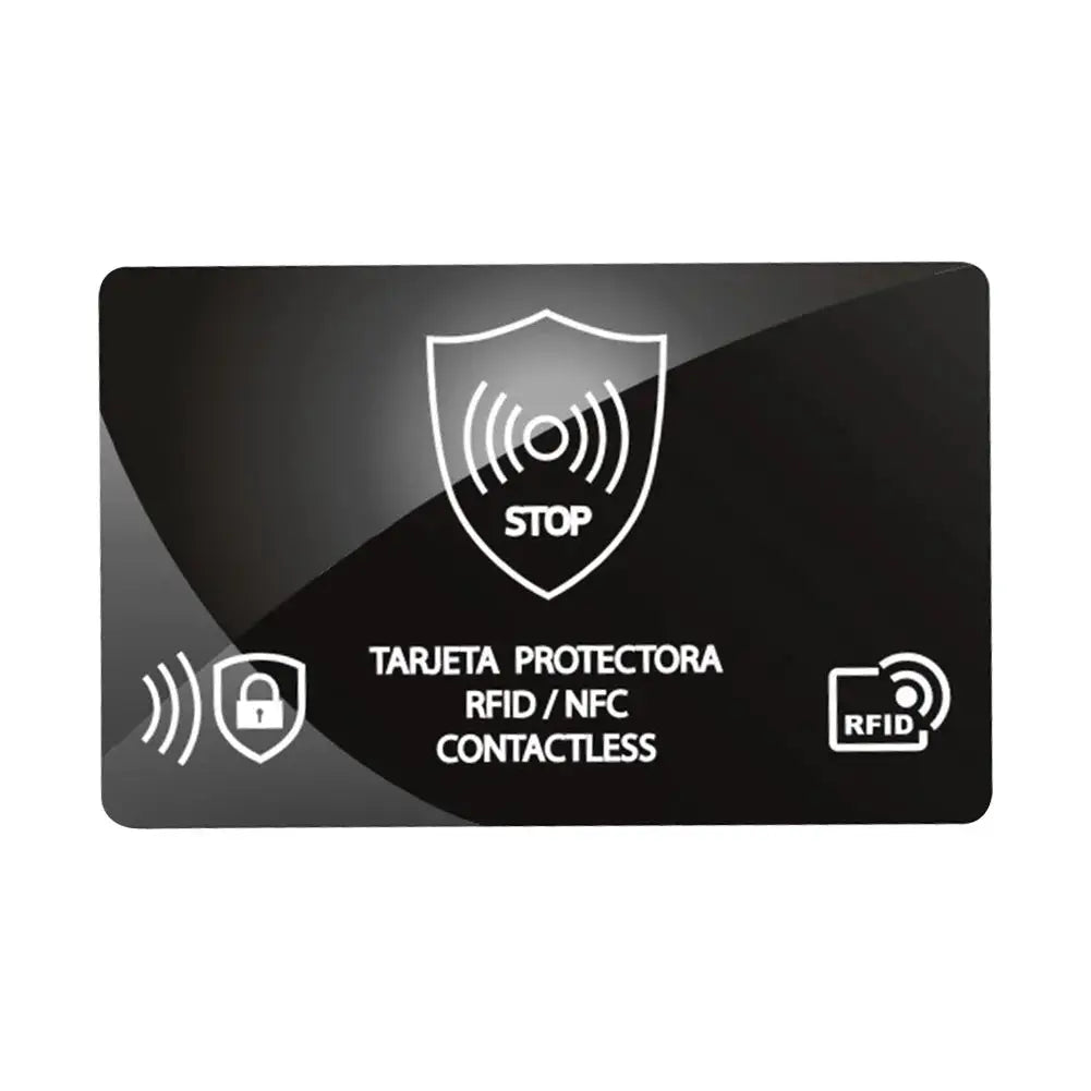 5-pack RFID blocking cards; ultra-thin black-gray NFC shield cards with stop icon