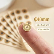NFC tags Simples Market set of several 10mm round gold tags with NTAG213 chip, ultra-small passive RFID cards