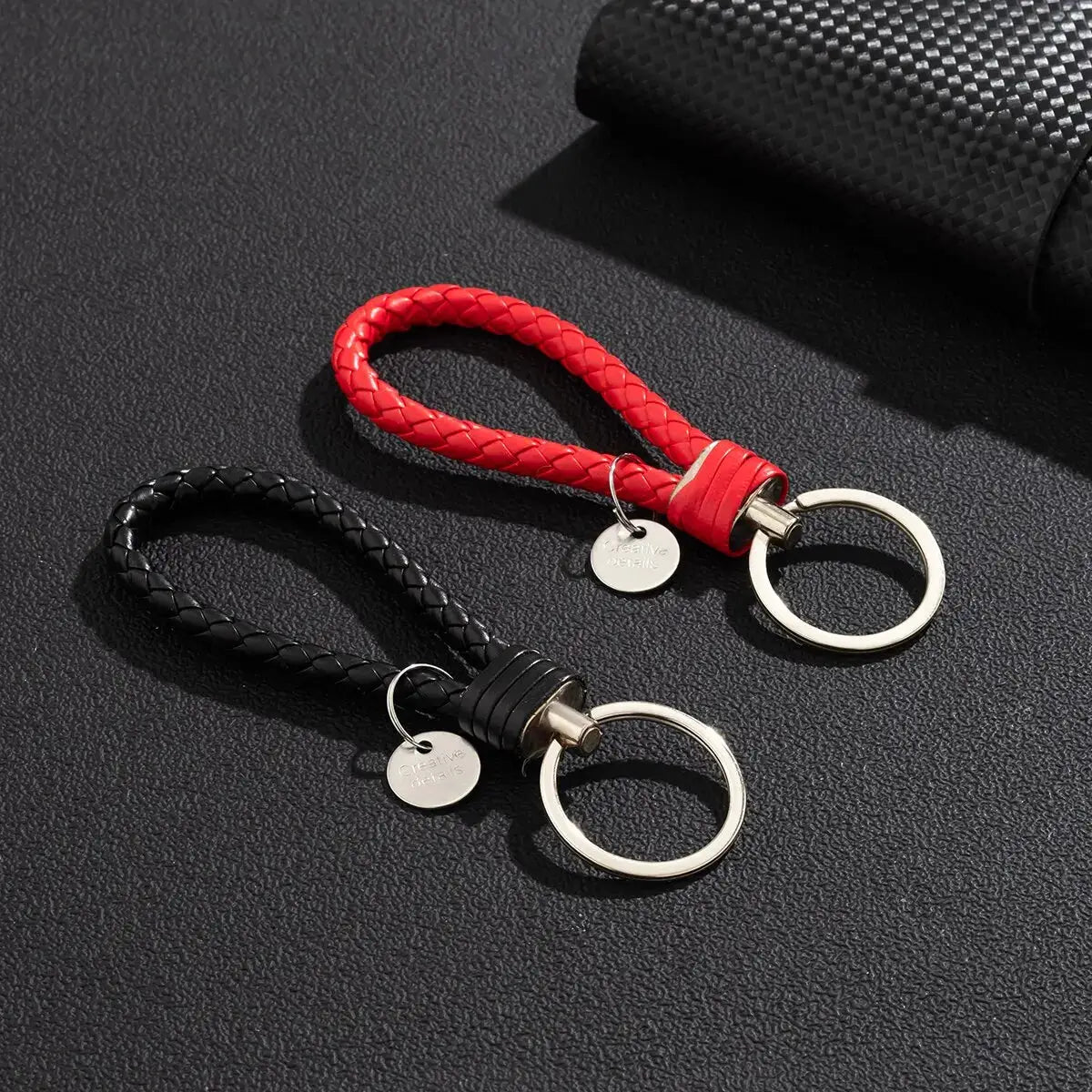 2 Piece PU Leather Braided Woven Rope Keychains Set For Bag Pendants And Key Rings Men Women Gift Jewelry