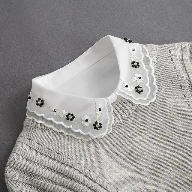 Detachable White Faux Collar With Front Tie For Women And Girls Vintage Lace Blouse Collar