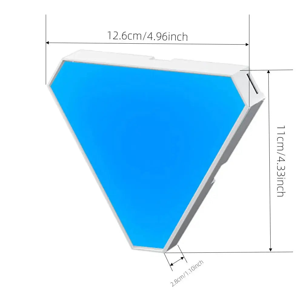 LED triangular RGB wall lamp in blue panel by Simples Market, smart bedside mood light