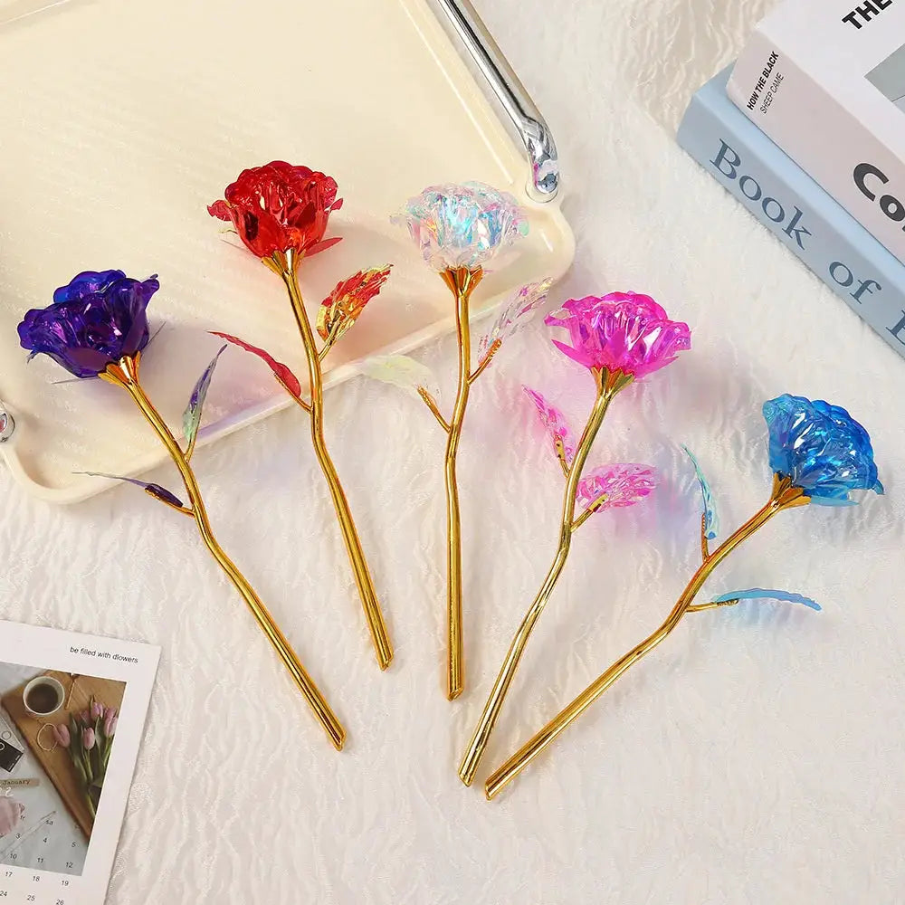 24k golden foil rose stems, 18cm artificial roses in six colors; set of 6 stems for wedding and party decor