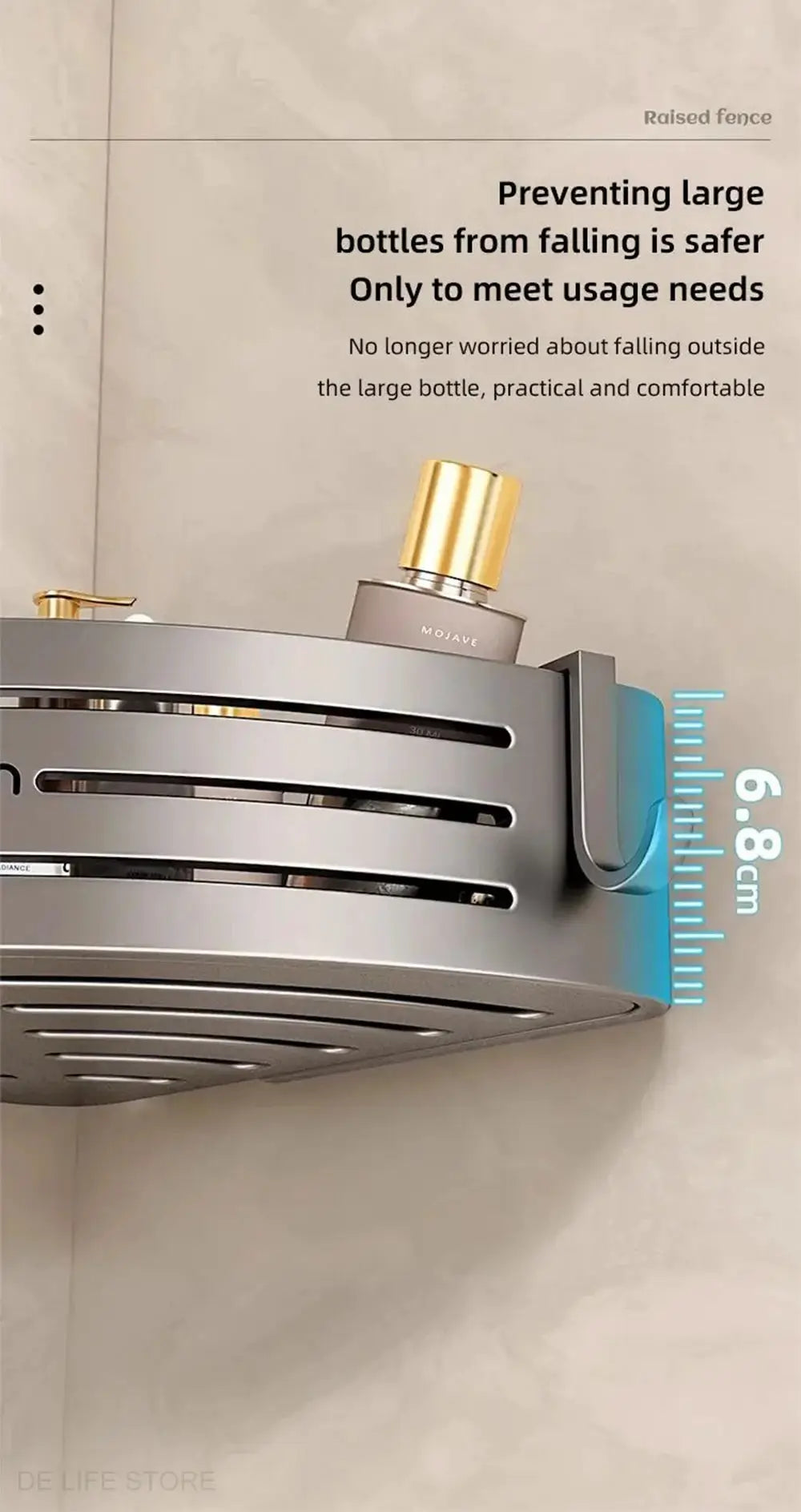 Bathroom corner shelf with plastic hook towel bar, space aluminum, no-drill shower organizer