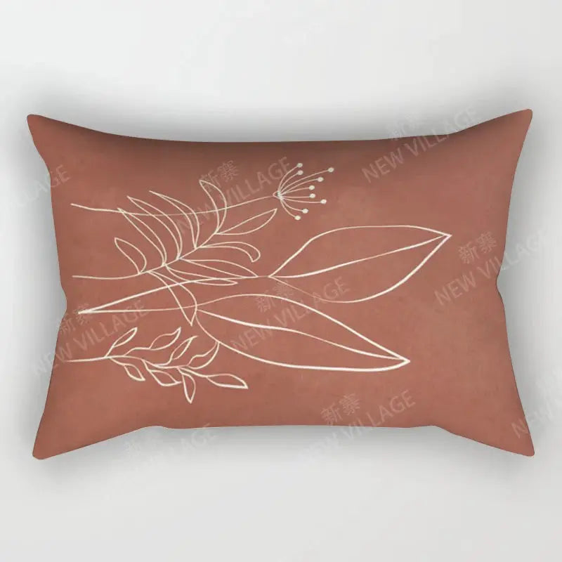 Throw pillow cover in terracotta with white abstract leaf line art; Simples Market