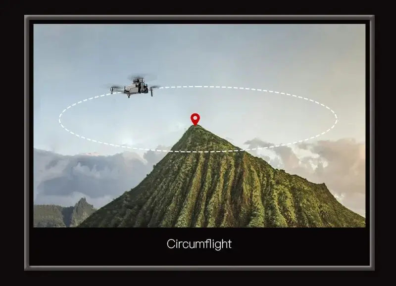Lenovo SG901 MAX GPS drone in flight circling a mountain peak with a red location pin