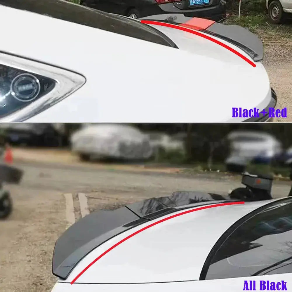 Simples Market universal 3pc sedan rear spoiler kit, 46–50 inch adjustable DIY wing, black+red or all-black.