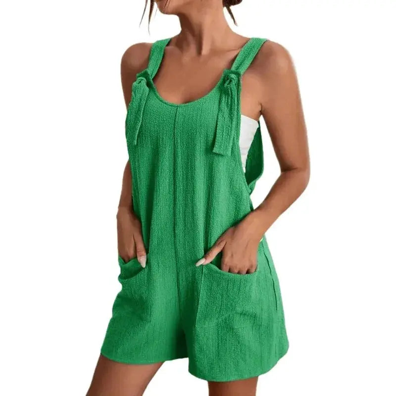 Women's Casual Summer Short Romper With Pockets Loose Overall Fit Sleeveless Wide Leg Jumpsuit