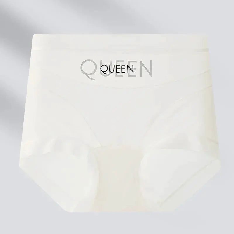 Simples Market high-waisted tummy-control panties, white ice-silk seamless briefs with QQUEEN logo