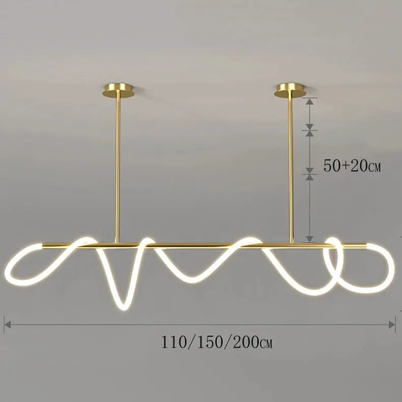 Simples Market Nordic brass pendant chandelier with looping LED tubes, ceiling mount, 110/150/200 cm